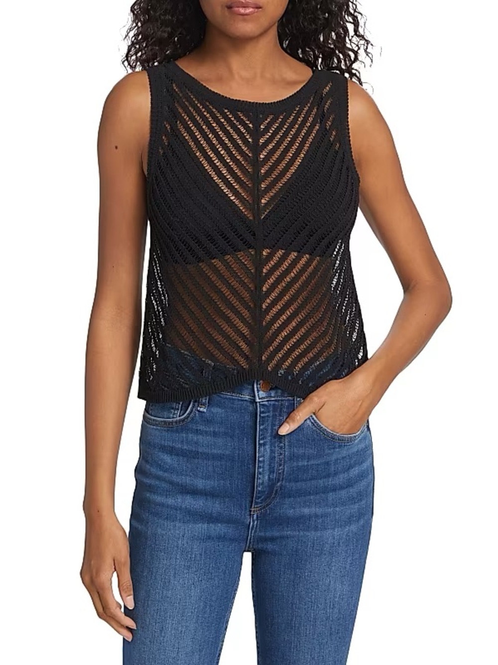 rag & bone Melissa Open Knit Tank Top | Black | Size S